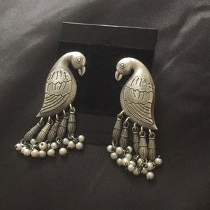Oxidized silver peacock earrings NWOT